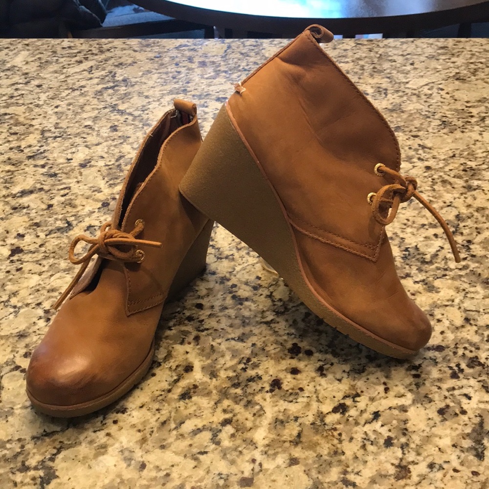 Sperry Top-sider Cognac Leather Ankle Wedge Boot